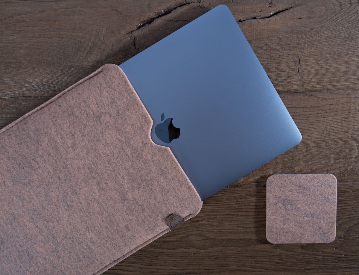 5mm Custom-Fit Recycled Felt MacBook Sleeve with Matching Coaster